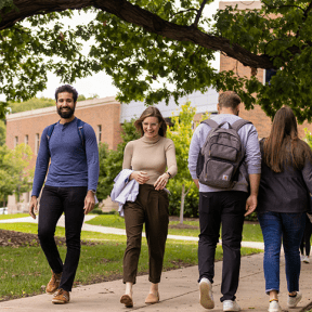 students walking on campus