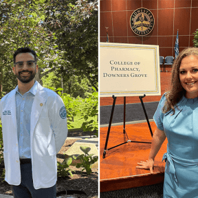 Diego Gonzales Rosso and Kanon Huffman, College of Pharmacy students at the Midwestern University Downers Grove campus.