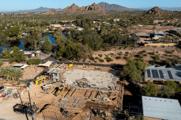 Overhead view of the construction of the new Veterinary Medical Center at the Phoenix Zoo