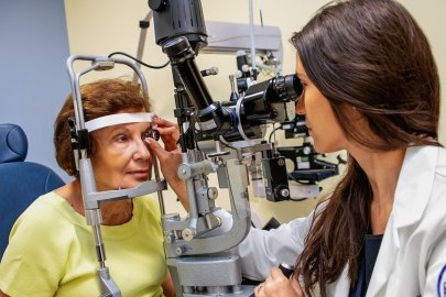 Woman getting her eyes examed