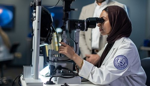 Faculty in the optometry lab doing research.