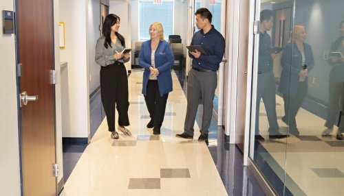 People walking in the hall